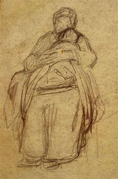 J. François Millet (1814- 1875). Étude pour L'enfant malade, (vers 1858), Musée du Louvre, Paris