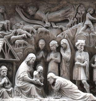 Elia et Giovanni Gagini, "Adoration des mages", 1457. Via degli Orefici, Gênes, l'image de l'Affiche de Noël de CL